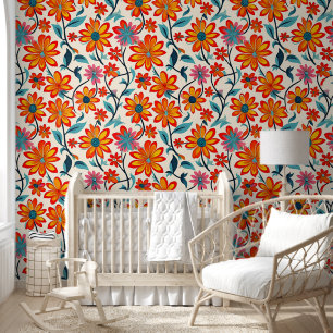 Whimsical Folk Art Flowers Behang