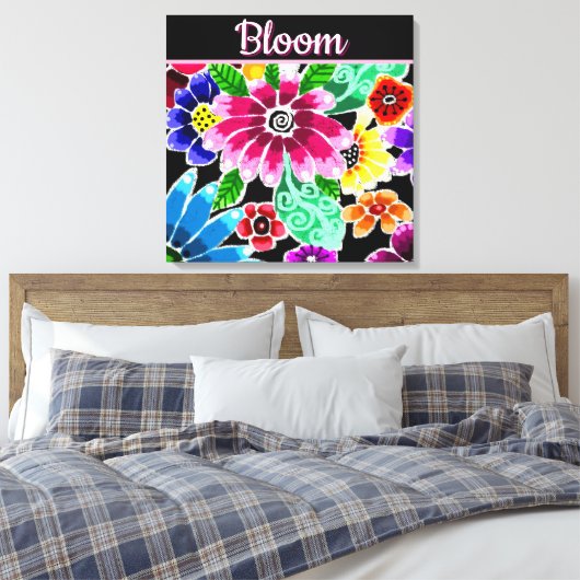 Whimsical Folk-Art Flowers Floral Personalized Canvas Afdruk (Insitu (Slaapkamer))
