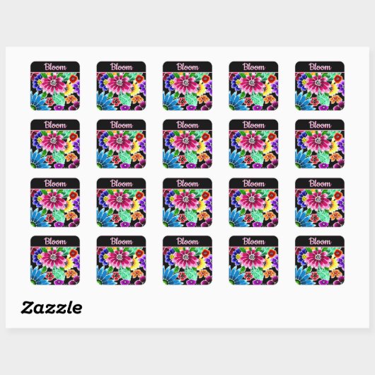 Whimsical Folk-Art Flowers Floral Personalized Vierkante Sticker (Vel)