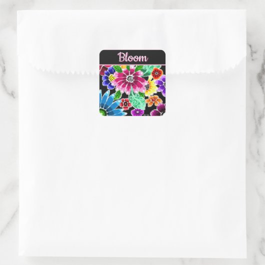 Whimsical Folk-Art Flowers Floral Personalized Vierkante Sticker (Tas)