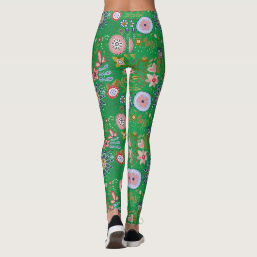 Whimsical Folk Art Flowers op Green Leggings (Achterkant)