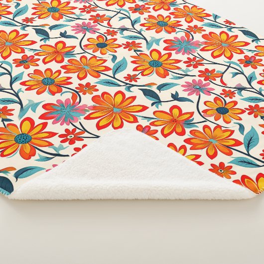 Whimsical Folk Art Flowers Sherpa Deken (3/4)