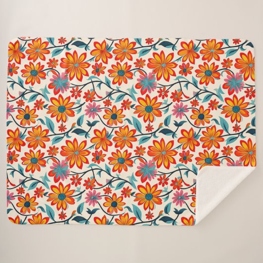 Whimsical Folk Art Flowers Sherpa Deken (Voorkant (horizontaal))
