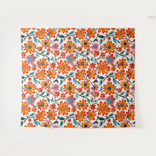 Whimsical Folk Art Flowers Wandkleed (Voorkant (horizontaal))