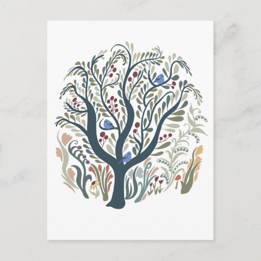 Whimsical Folk Art Forest Earth Tone Briefkaart (Voorkant)