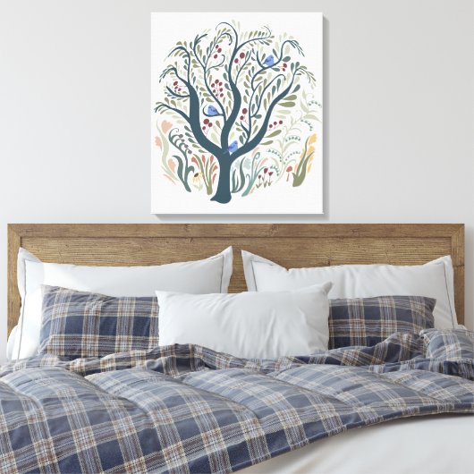 Whimsical Folk Art Forest Earth Tones Canvas Art (Insitu (Slaapkamer))