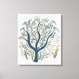Whimsical Folk Art Forest Earth Tones Canvas Art