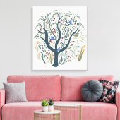 Whimsical Folk Art Forest Earth Tones Canvas Art Afdruk (Insitu (Woonkamer))