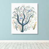 Whimsical Folk Art Forest Earth Tones Canvas Art Afdruk (Insitu (Houten vloer))