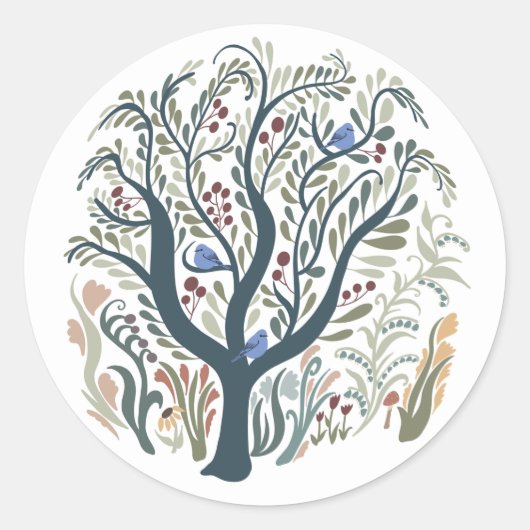 Whimsical Folk Art Forest Earth Toon ronde Sticker (Voorkant)