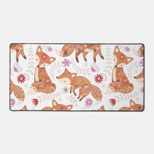 Whimsical Folk Art Fox and Flowers Bureaumat (Voorkant)