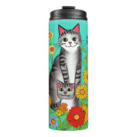 Whimsical Folk Art Grijze Kat en Kitten