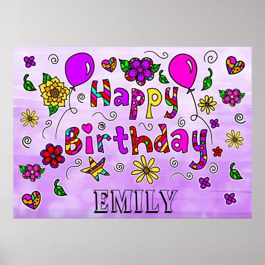 Whimsical Folk Art Happy Birthday Poster (Voorkant)