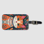 Whimsical Folk Art Kat en Bloemen Bagagelabel (Voorkant (horizontaal))