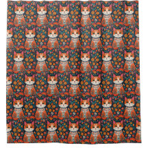 Whimsical Folk Art Kat en Bloemen