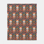 Whimsical Folk Art Kat en Bloemen Fleece Deken (Voorkant)