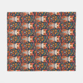 Whimsical Folk Art Kat en Bloemen Fleece Deken (Voorkant (Horizontaal))