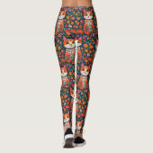 Whimsical Folk Art Kat en Bloemen Leggings (Achterkant)