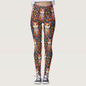 Whimsical Folk Art Kat en Bloemen Leggings (Voorkant)