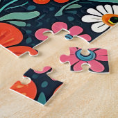 Whimsical Folk Art Kat en Bloemen Legpuzzel (Zijkant)