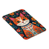 Whimsical Folk Art Kat en Bloemen Magneet (Rechterzijde)