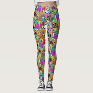Whimsical Folk Art Kleurrijke Katten Leggings