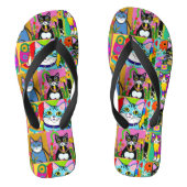Whimsical Folk Art Kleurrijke Katten Teenslippers (Voetbed)