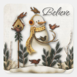 Whimsical Folk Art Snowmen Kerst sticker