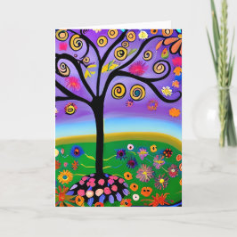 Whimsical Folk Art Stijl Boom Blank Kaart