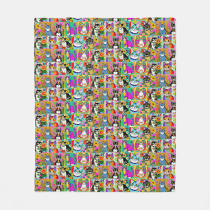 Whimsical Folk Art Stijl Cartoon Katten Fleece Deken