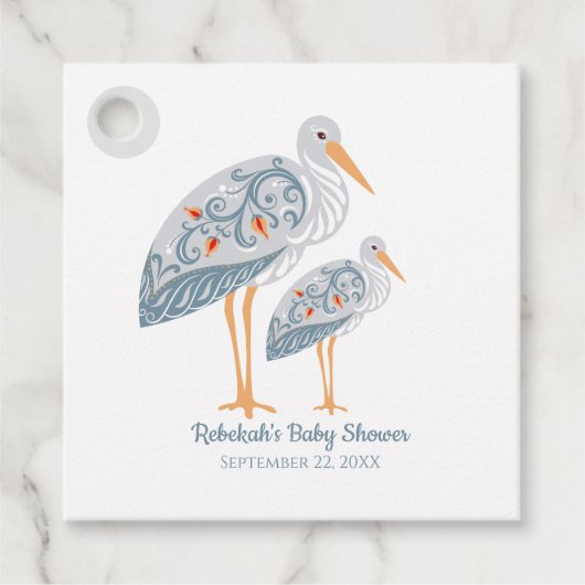 Whimsical Folk Art Stork | BABY SHOWER Bedankjes Labels (Voorkant)