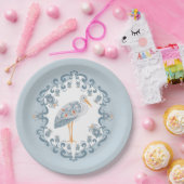 Whimsical Folk Art Stork | BABY SHOWER Papieren Bordje (Feest)
