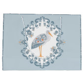 Whimsical Folk Art Stork | Groot Baby shower Cadeauzakje (Achterkant)