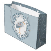 Whimsical Folk Art Stork | Groot Baby shower Cadeauzakje (Achterkant Gekanteld)