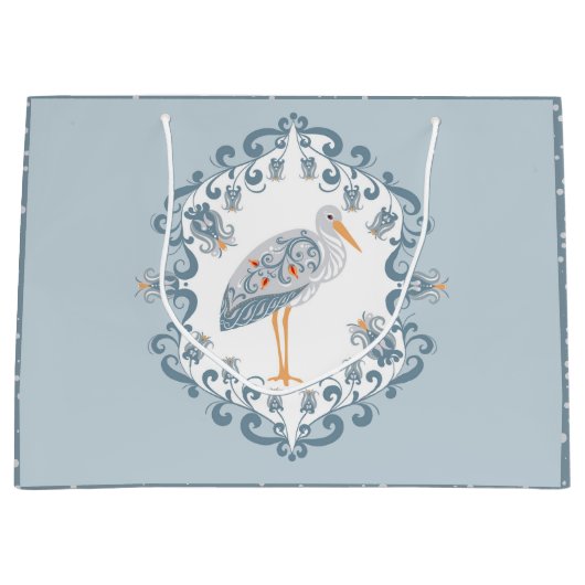 Whimsical Folk Art Stork | Groot Baby shower Groot Cadeauzakje (Voorkant)