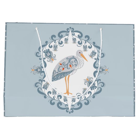 Whimsical Folk Art Stork | Groot Baby shower Groot Cadeauzakje (Achterkant)