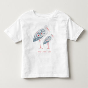 Whimsical Folk Art Stork   Grote zus Kinder Shirts