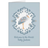 Whimsical Folk Art Stork | Personalized Baby Card (Voorkant)