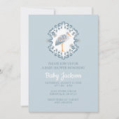 Whimsical Folk Art Stork | Uitnodiging voor Baby s (Voorkant)