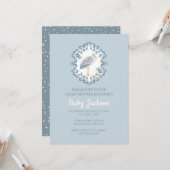 Whimsical Folk Art Stork | Uitnodiging voor Baby s (Voorkant / Achterkant in situ)