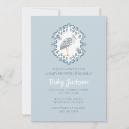 Whimsical Folk Art Stork | Uitnodiging voor Baby s