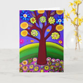 Whimsical Folk Art Style Tree | Aan jou denken Kaart (Gele Bloem)