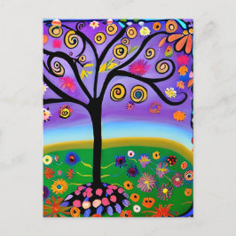Whimsical Folk Art Style Tree | Gezegde Hi Briefkaart