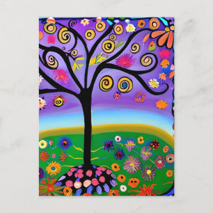 Whimsical Folk Art Style Tree   Gezegde Hi Briefkaart