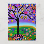 Whimsical Folk Art Style Tree | Gezegde Hi Briefkaart (Voorkant)