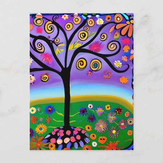 Whimsical Folk Art Style Tree | Gezegde Hi Briefkaart (Voorkant)