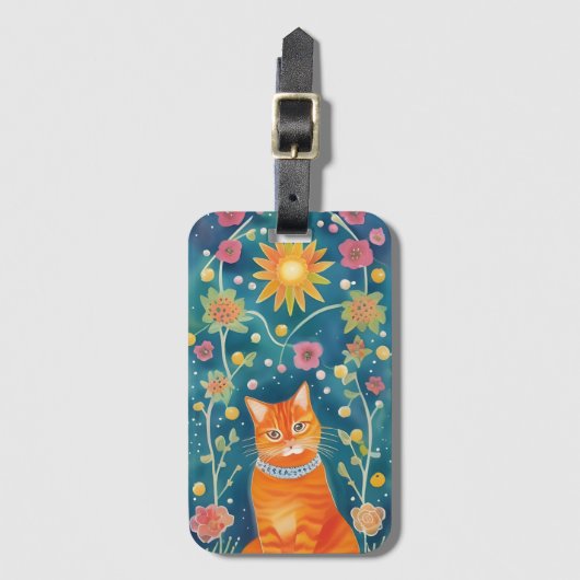 Whimsical Folk Art Tabby Bagagelabel (Voorkant (verticaal))