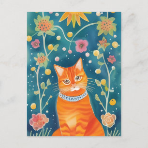 Whimsical Folk Art Tabby Briefkaart