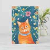Whimsical Folk Art Tabby Cat Flat Kaart (Staand voorkant)