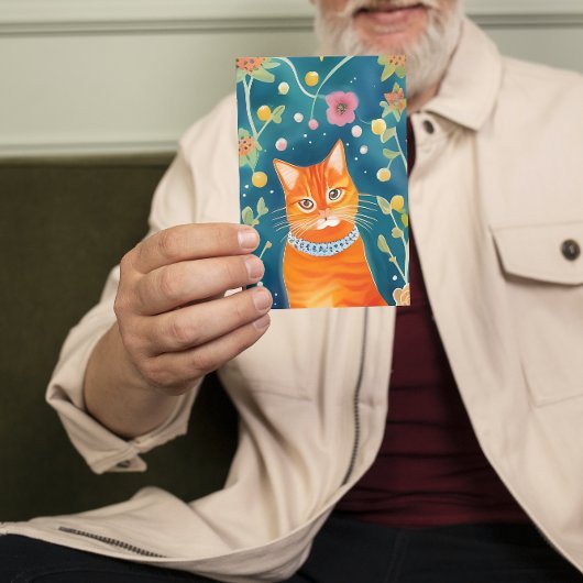 Whimsical Folk Art Tabby Cat Flat Kaart